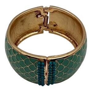 Turquoise and Gold Mermaid Scale Enamel Bracelet